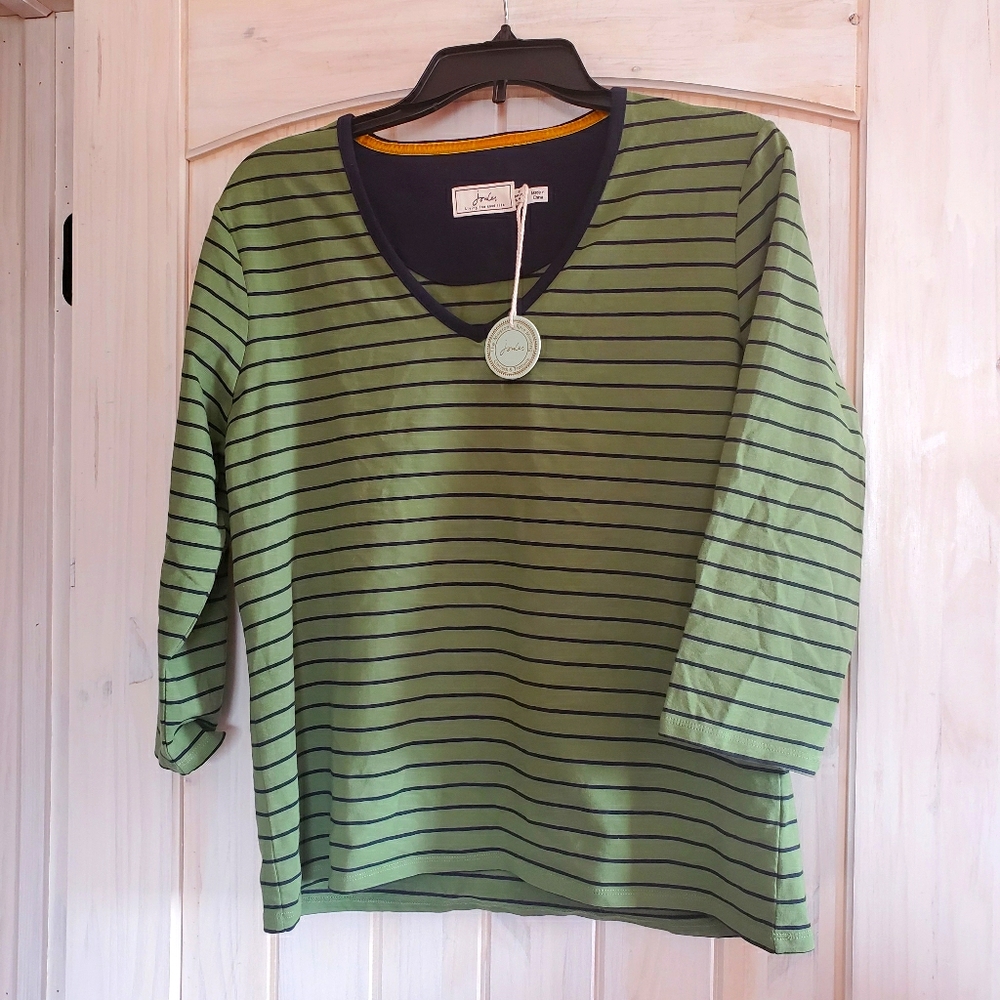 Joules Equestrian Striped Preppy V-Neck Shirt
